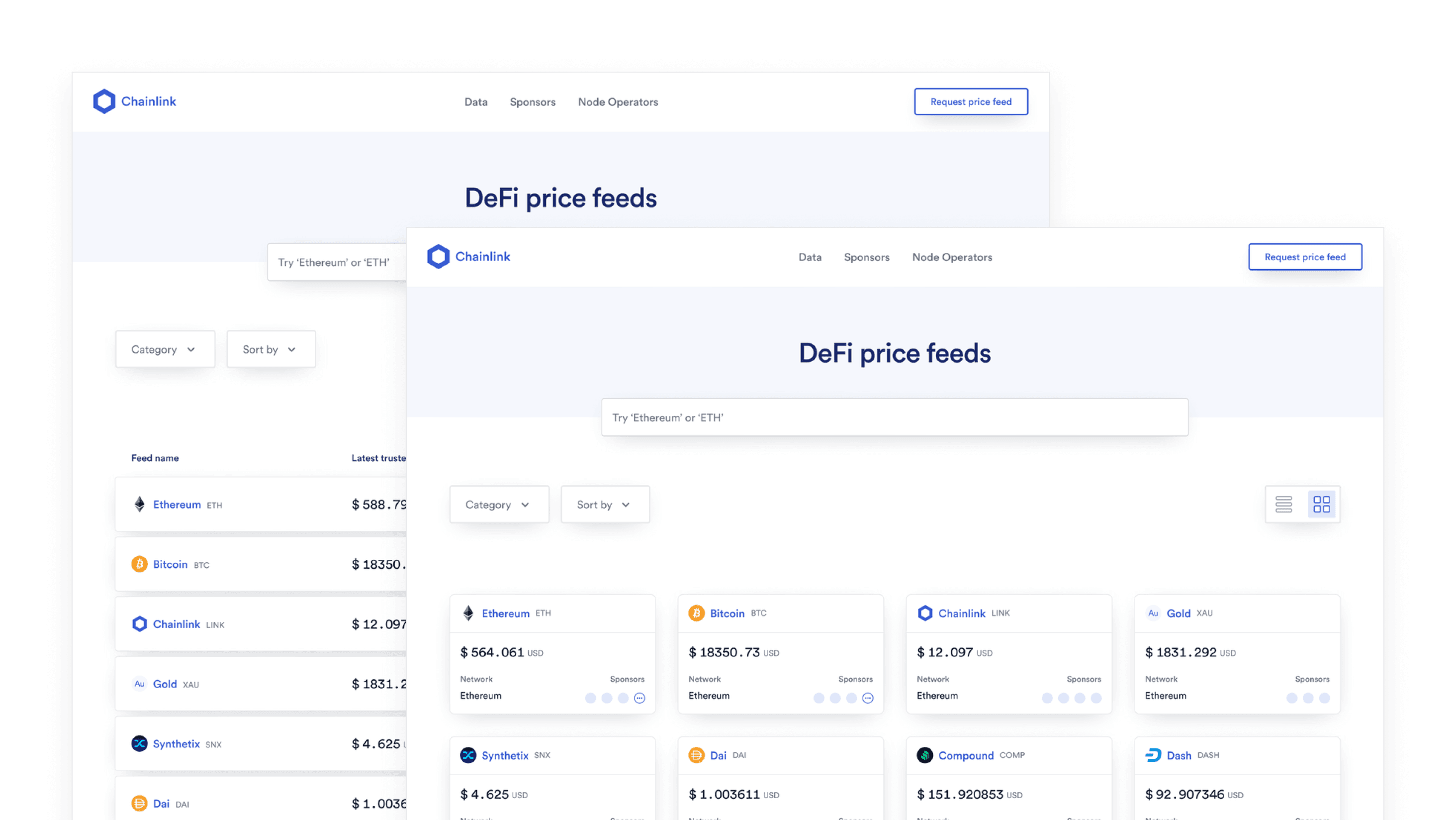 Early homepage explorations using list and grid views