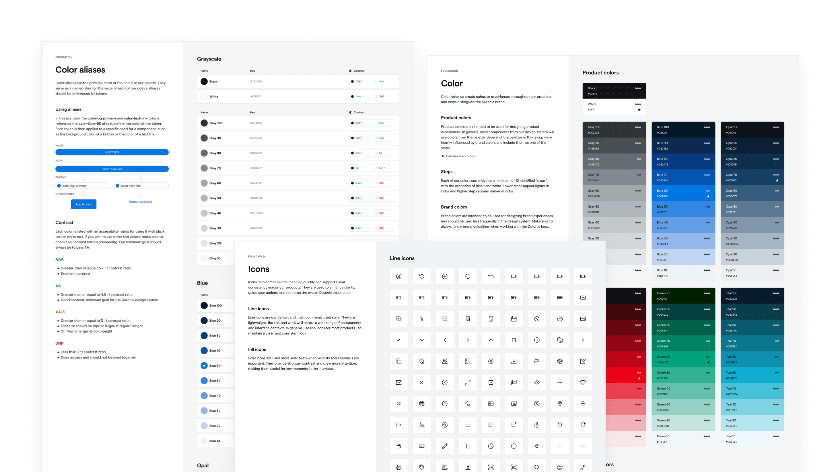 Design system foundations including color and icons