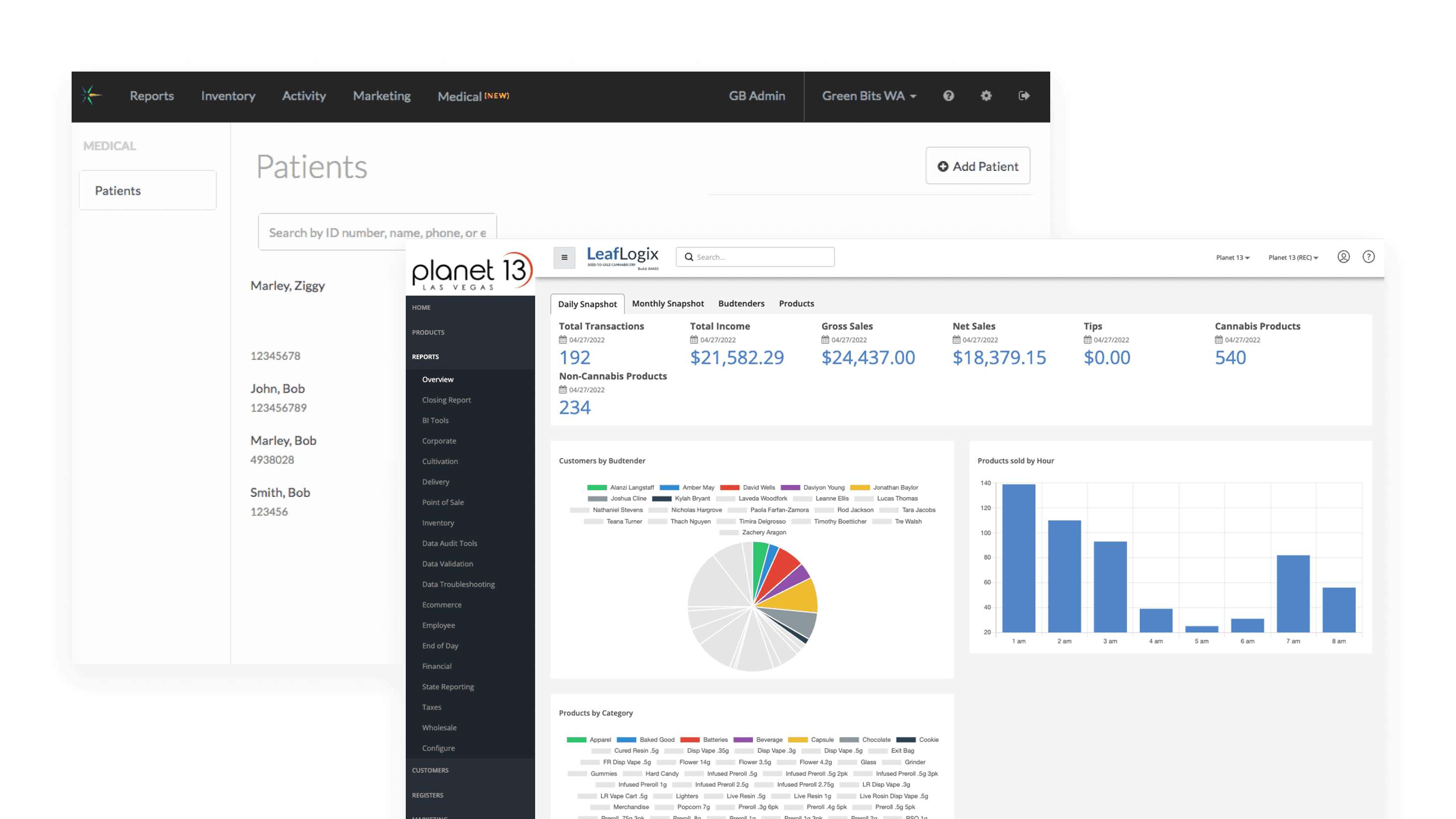 Leaflogix and Greenbits legacy product interfaces side by side