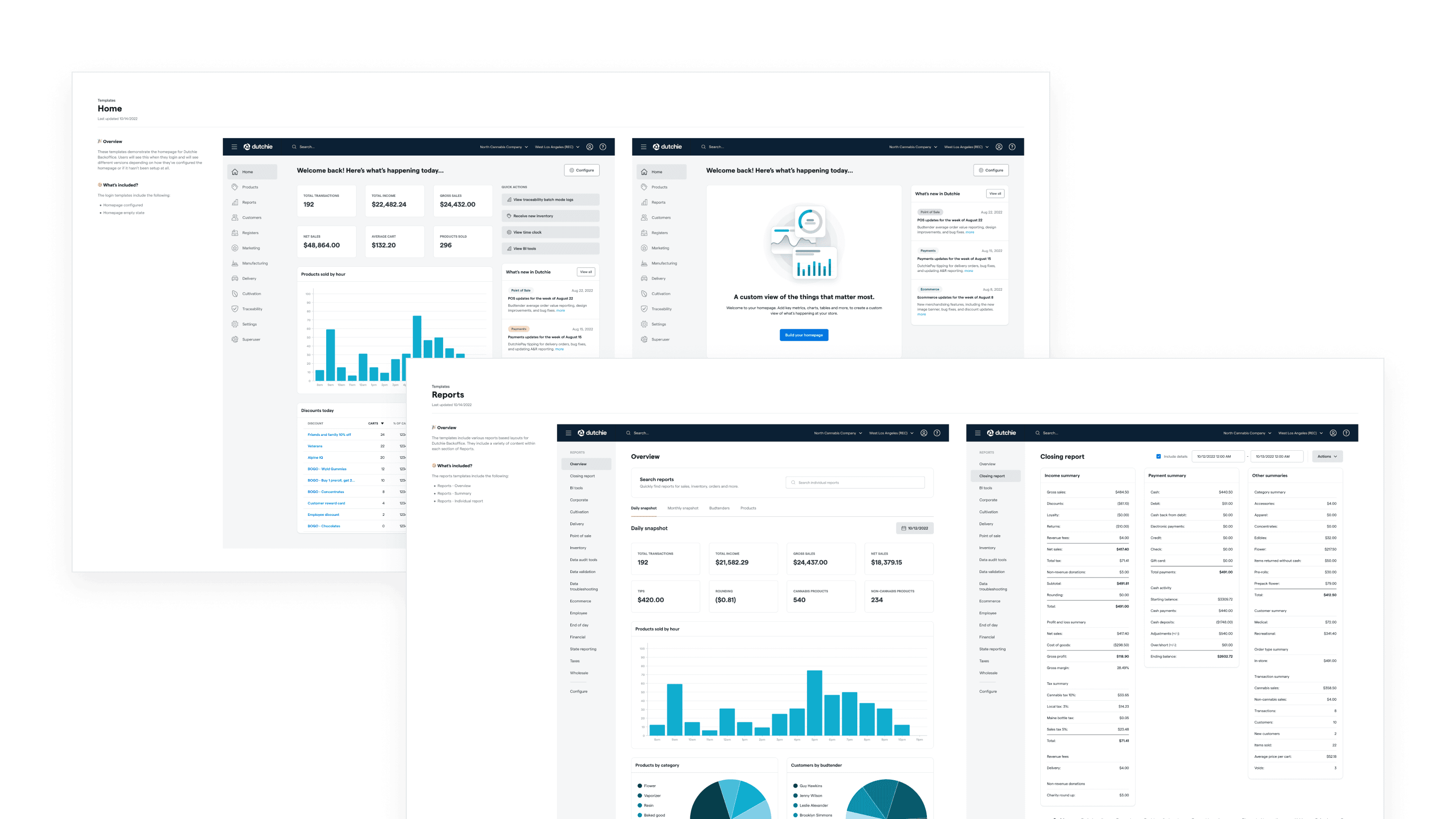Home and reports page templates