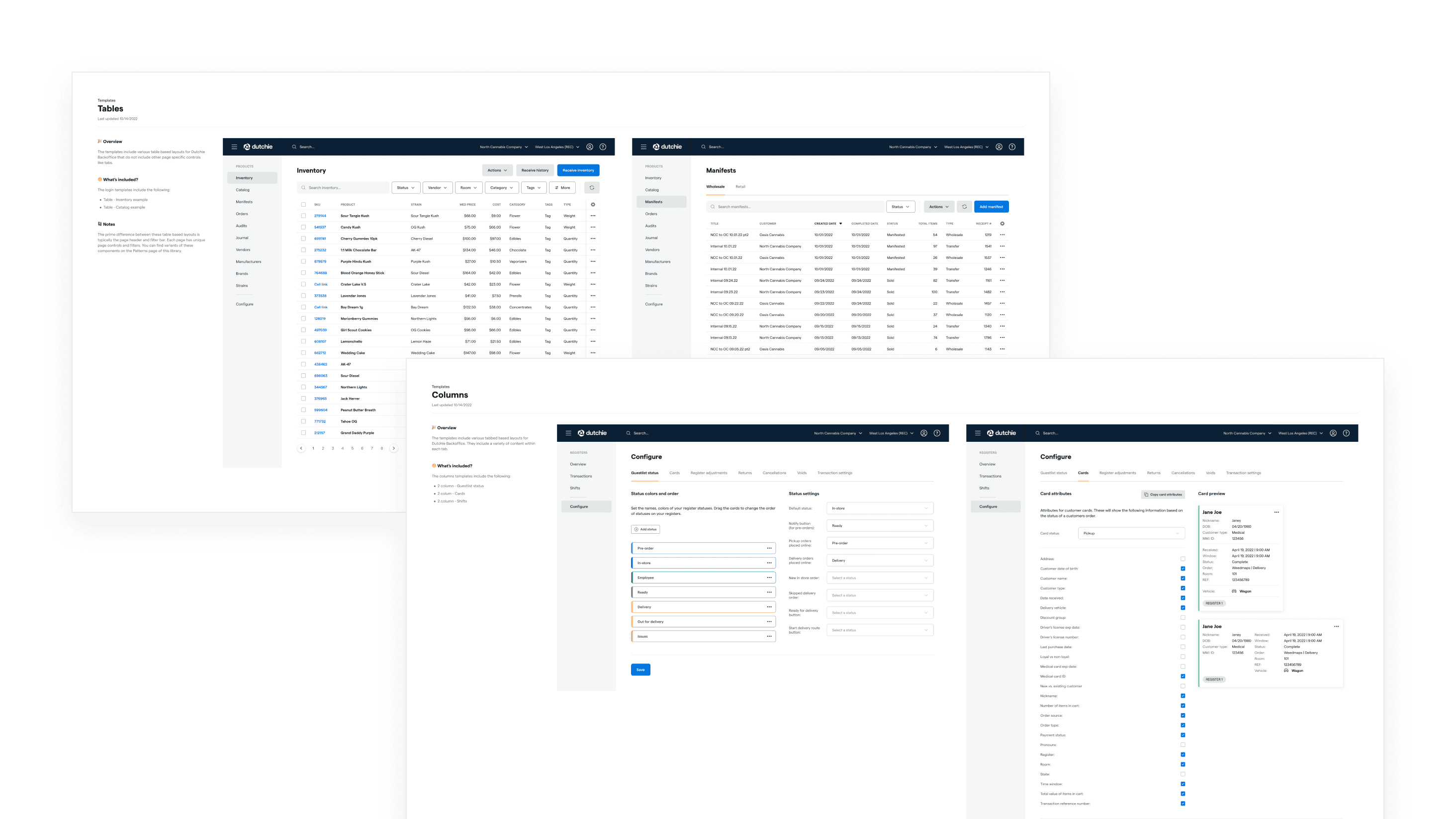 Template system extended to tables and columns