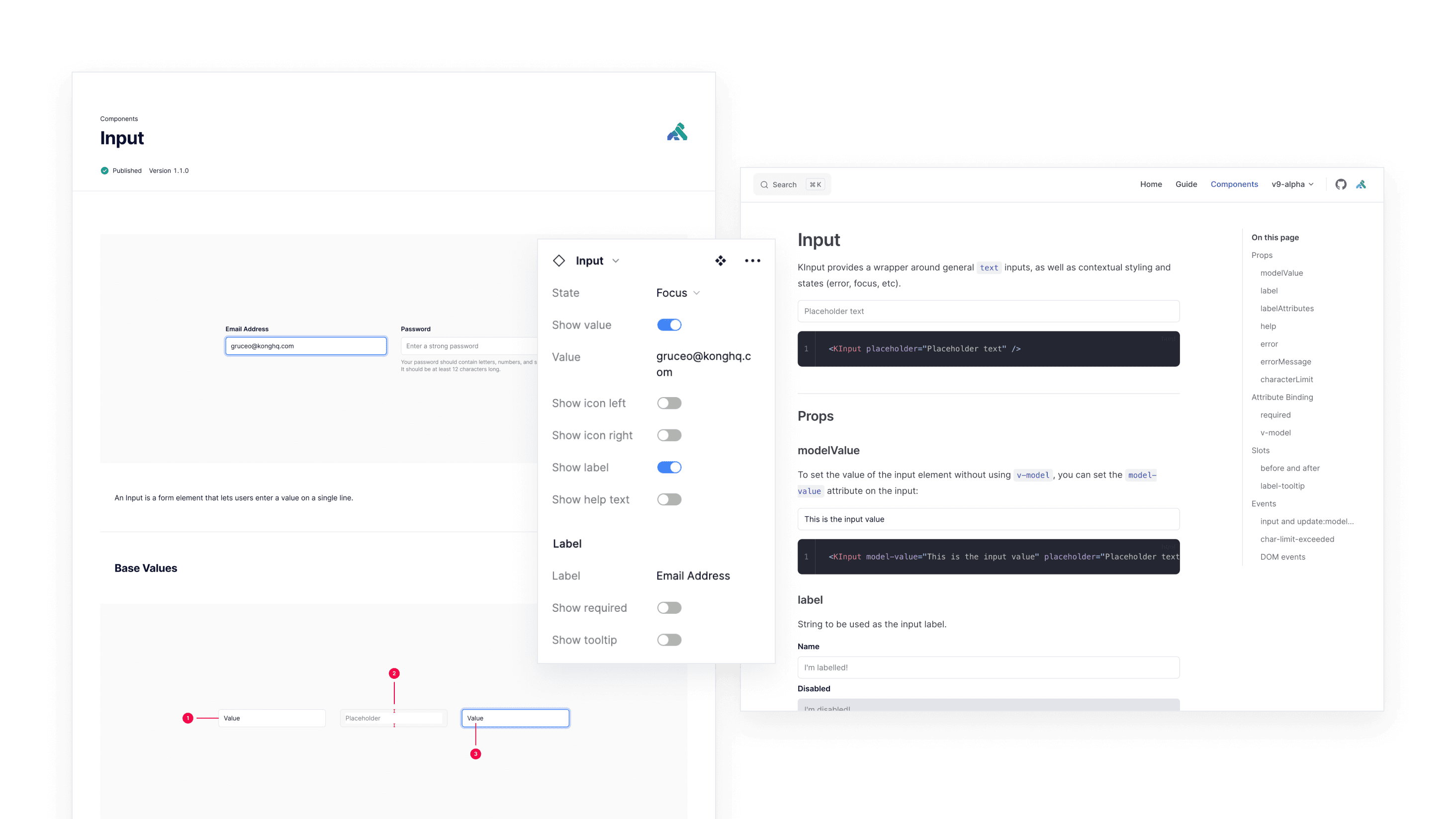 Side-by-side view of Figma components and their code counterparts
