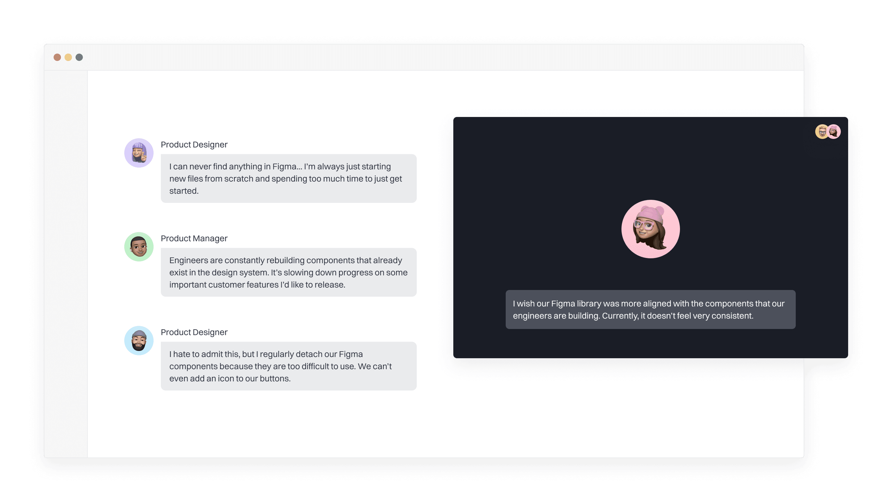 Team members reviewing feedback about the existing design system