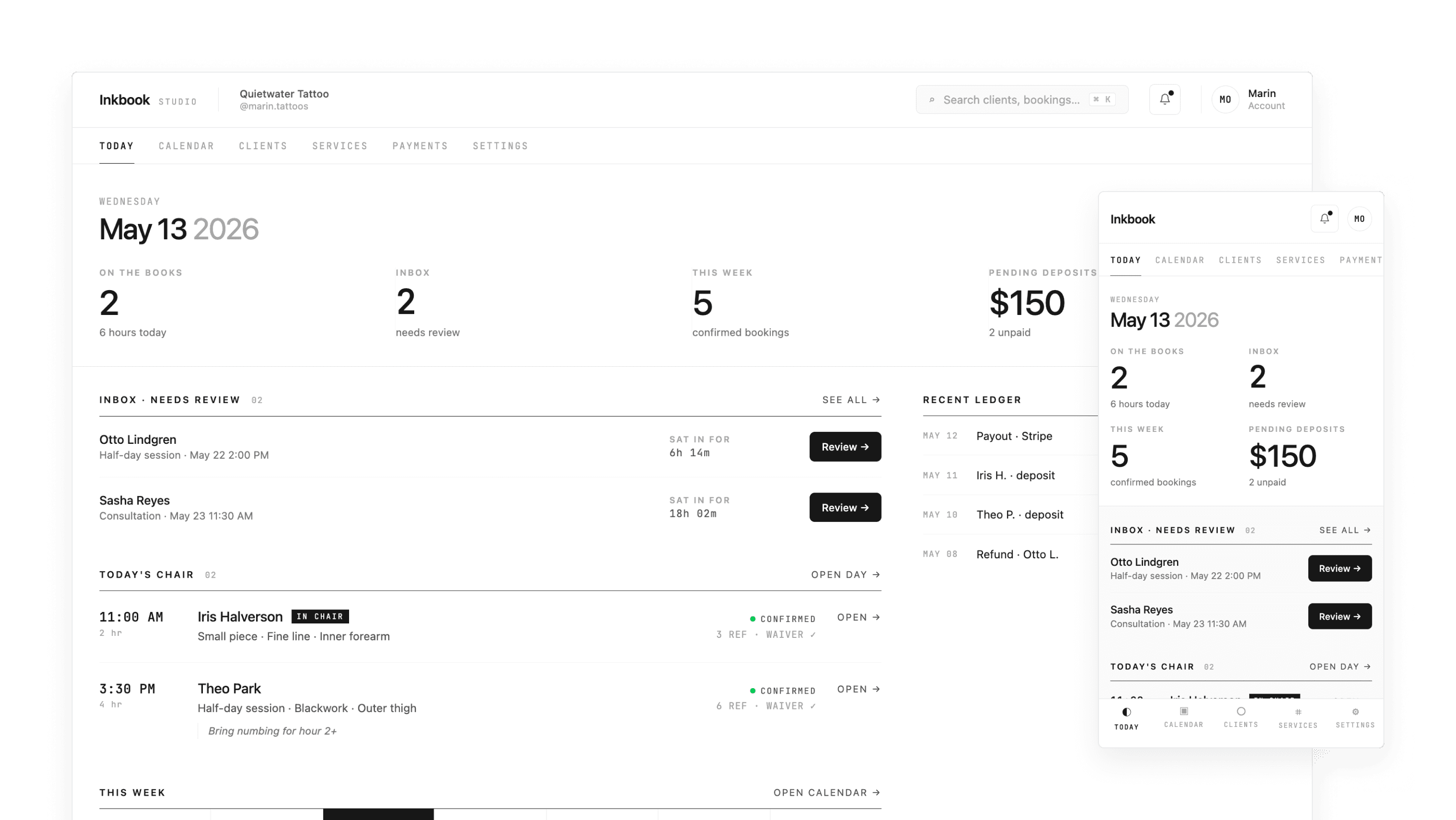 Artist dashboard shown on desktop and mobile