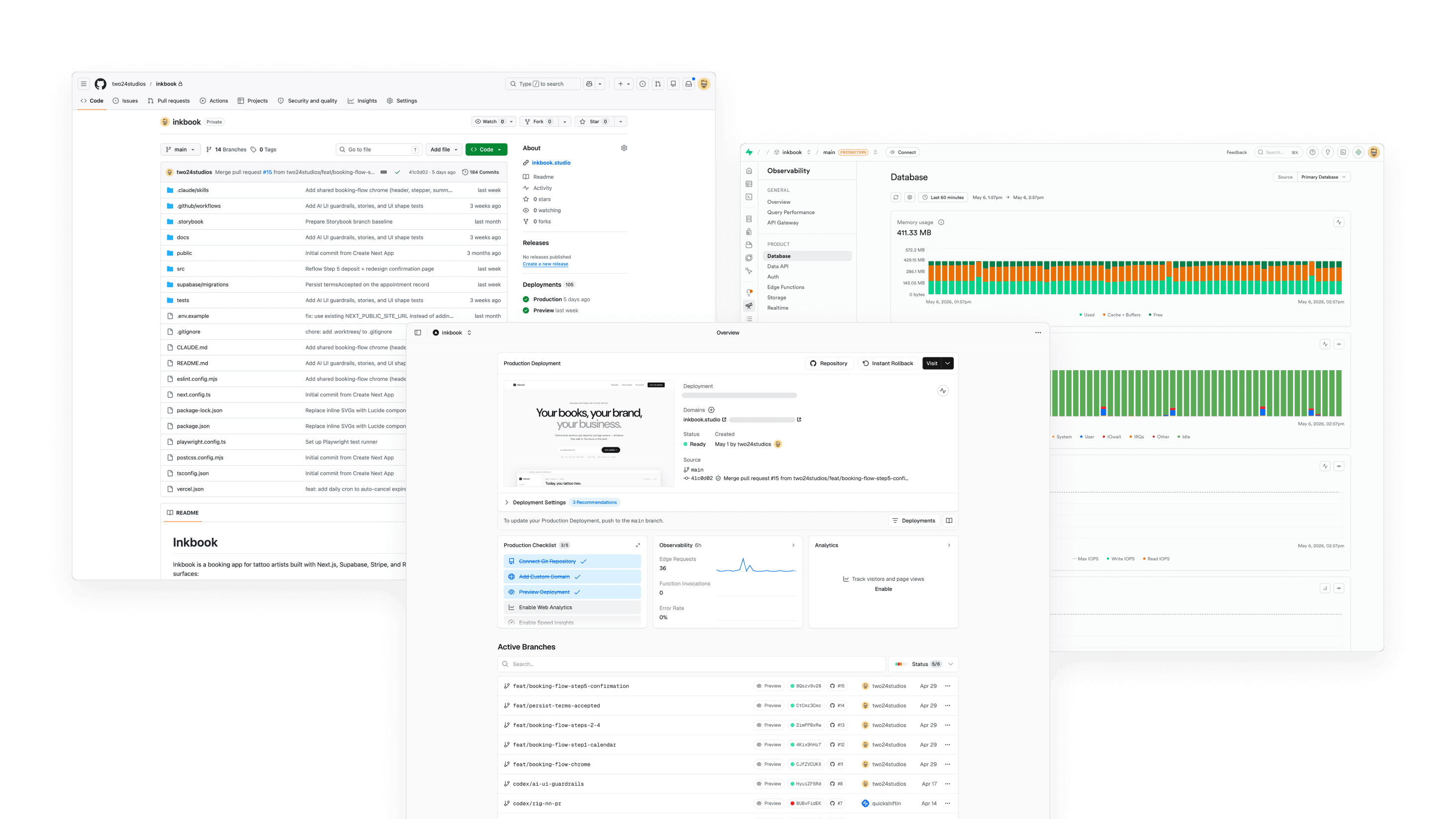 Source control, deployment, and database tooling used to ship Inkbook
