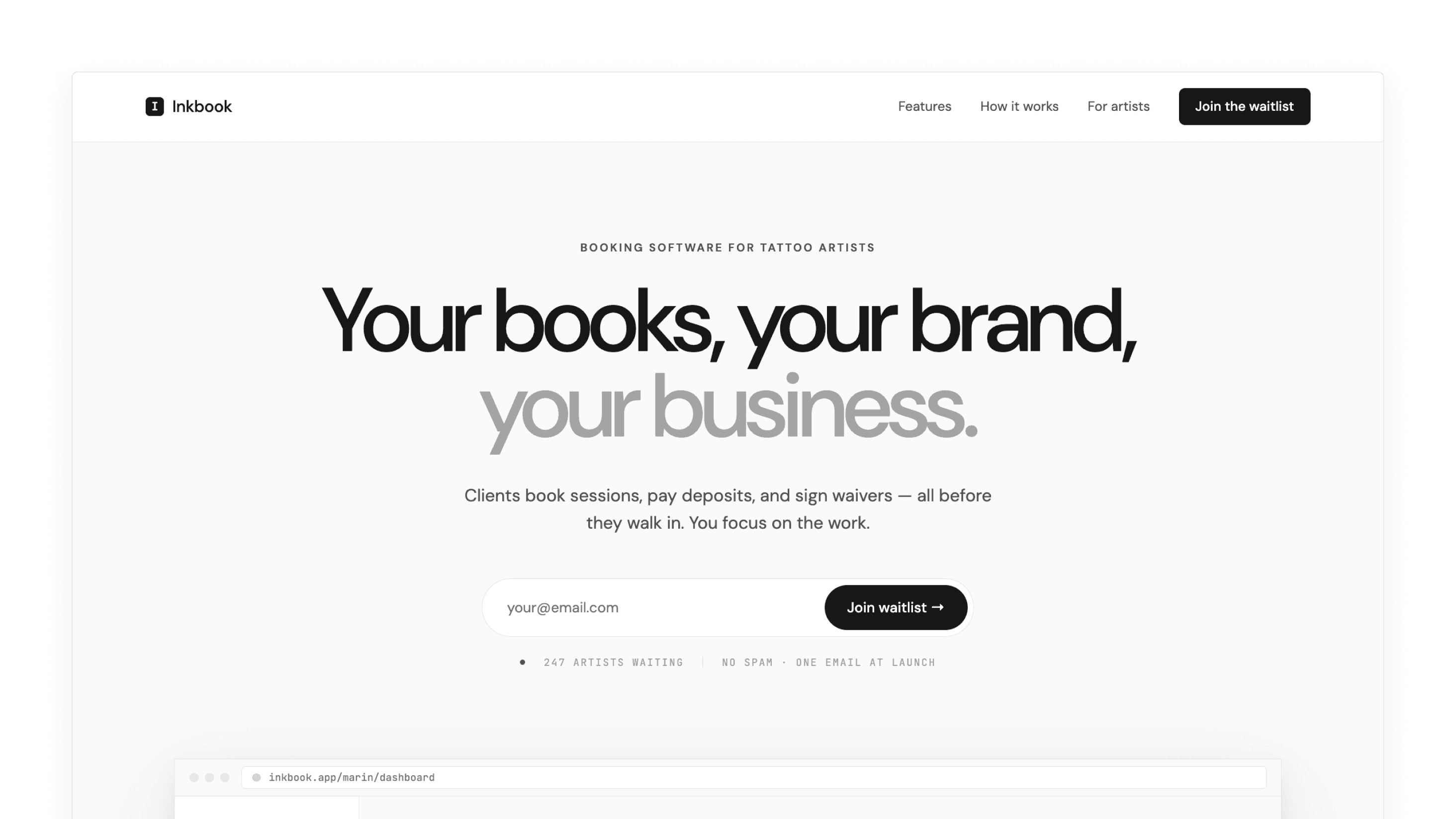 Inkbook marketing site landing page